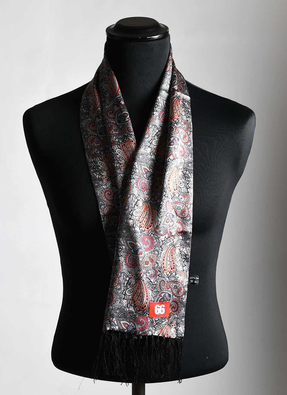 Silver Paisley Silk Scarf by 66 Clothing - Inspired By John Lennon Beatles 66 Rain Photo Shot