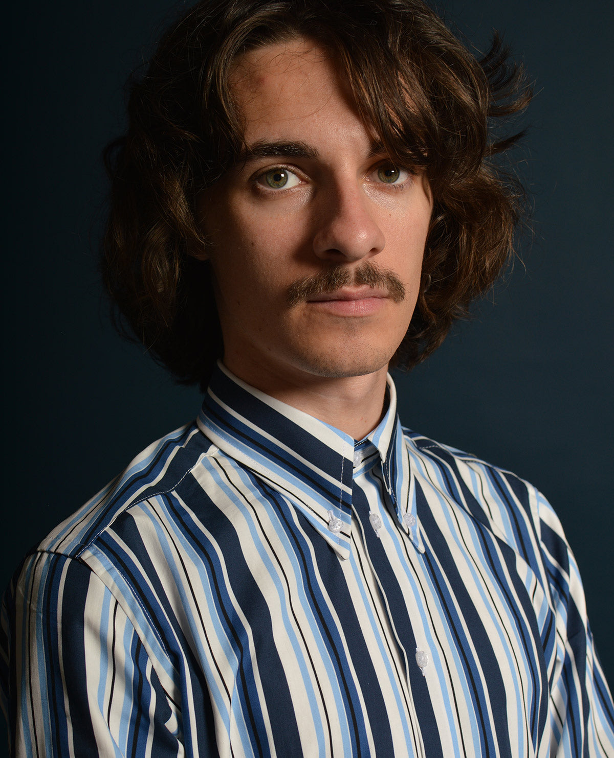 Jackpot Blue Stripe - Button Down Long Sleeve Shirt by 66 Clothing - Beatles 60s Mod Skin Style