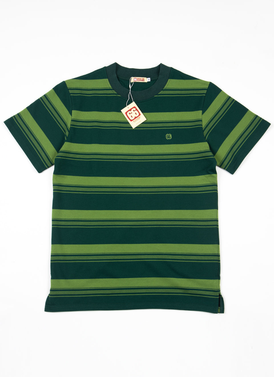 The Downing 2 Shades Of Green - 60s Surf Inspired Stripe 300g T-shirt by 66Clothing