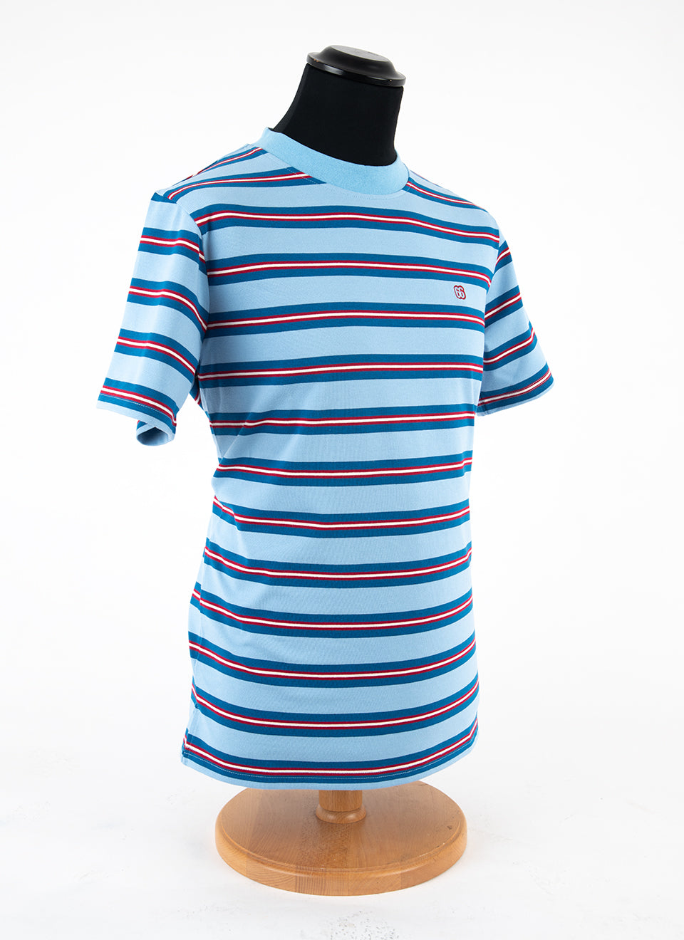 The Downing 2 Shades Of Blue & Dark Red - 60s Surf Inspired Stripe 300g T-shirt by 66Clothing