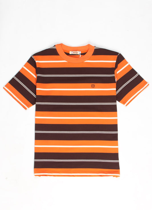 The Downing Chocolate, Sunset Orange & Cream โ 60s Surf Inspired Stripe 300g T-shirt By 66 Clothing