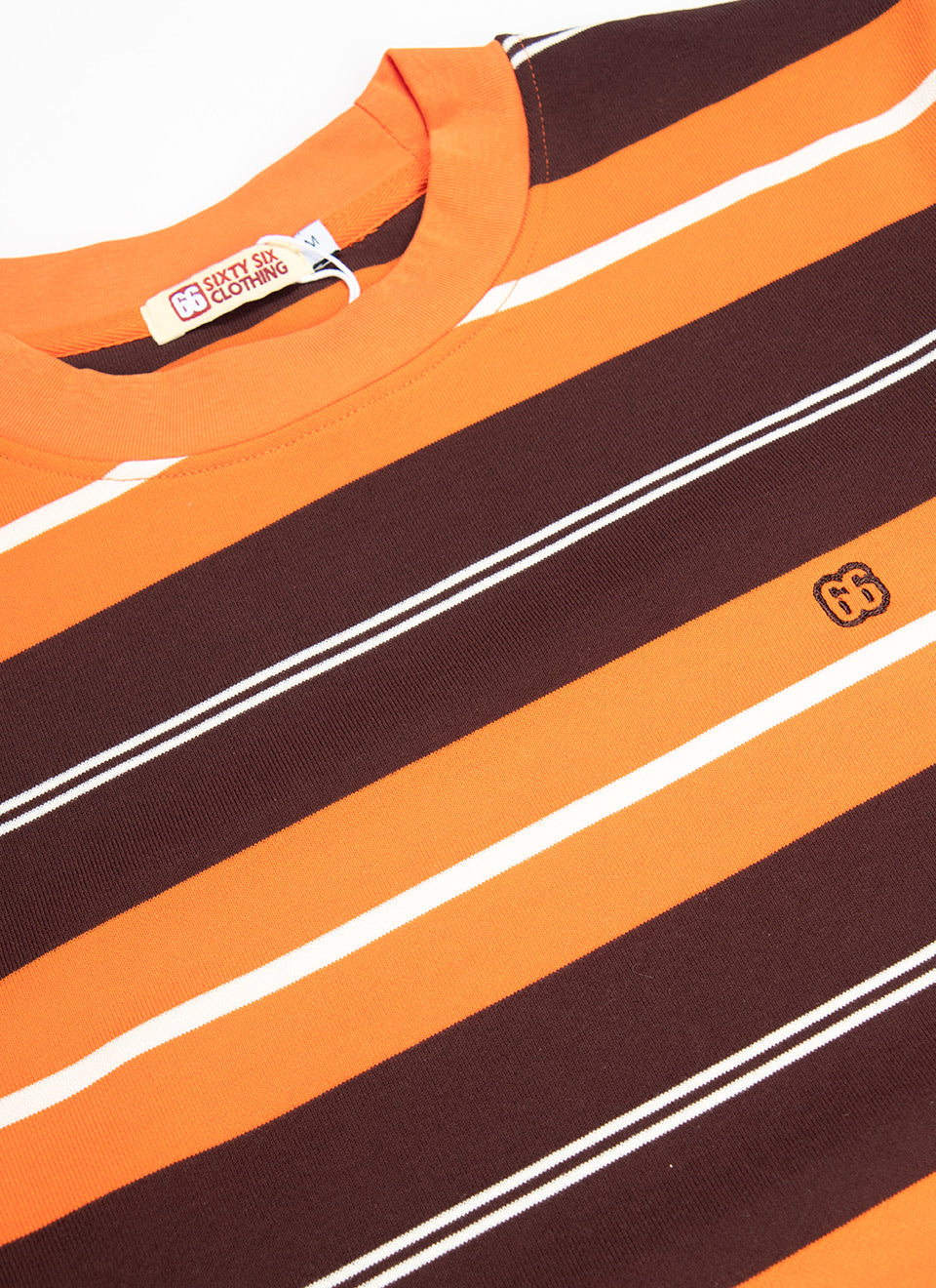 The Downing Chocolate, Sunset Orange & Cream – 60s Surf Inspired Stripe 300g T-shirt By 66 Clothing