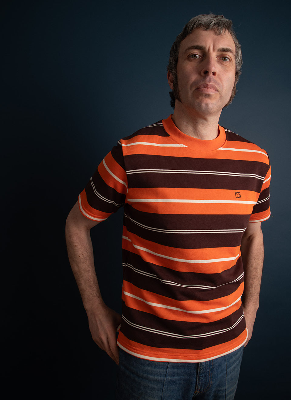 The Downing Chocolate, Sunset Orange & Cream – 60s Surf Inspired Stripe 300g T-shirt By 66 Clothing