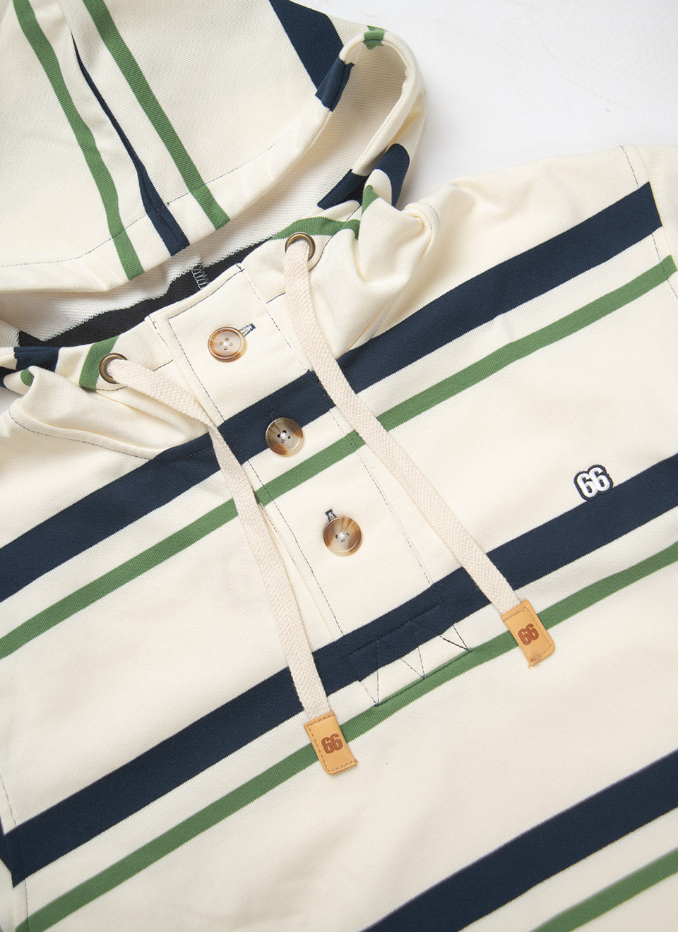 The "Chuck" - Cream Blue Green Stripe Hoodie By 66 Clothing