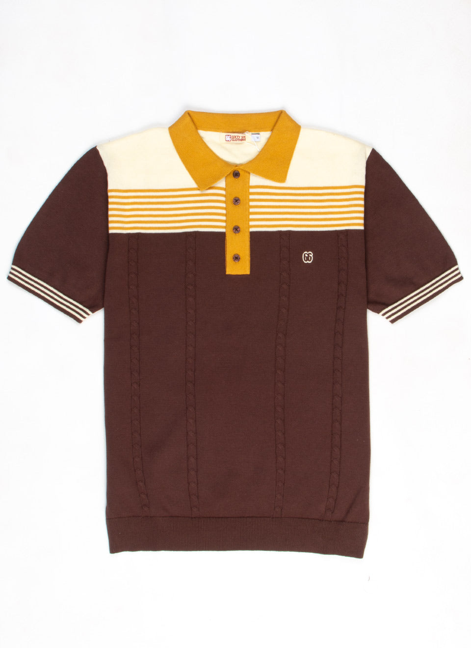 The Michael - Chocolate, Butterscotch & Cream Knit Polo By 66 Clothing