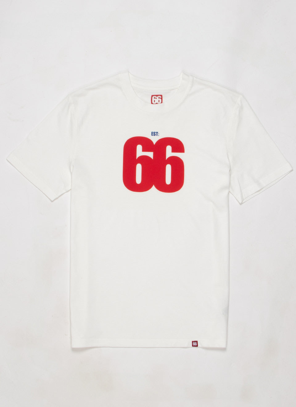 Est 66 Red Logo - Vintage White T-shirt - AceTee by 66 Clothing