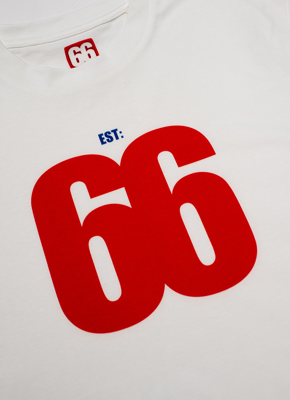 Est 66 Red Logo - Vintage White T-shirt - AceTee by 66 Clothing