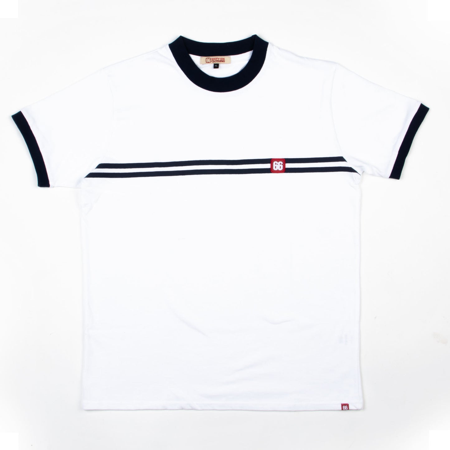 White and Blue Horizontal Stripe “Racer” T-Shirt By 66 Clothing Made In UK