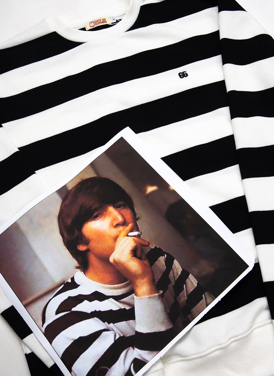 The Sutherland Black White - John Lennon 60s Inspired Stripe 330g Sweatshirt By 66 Clothing