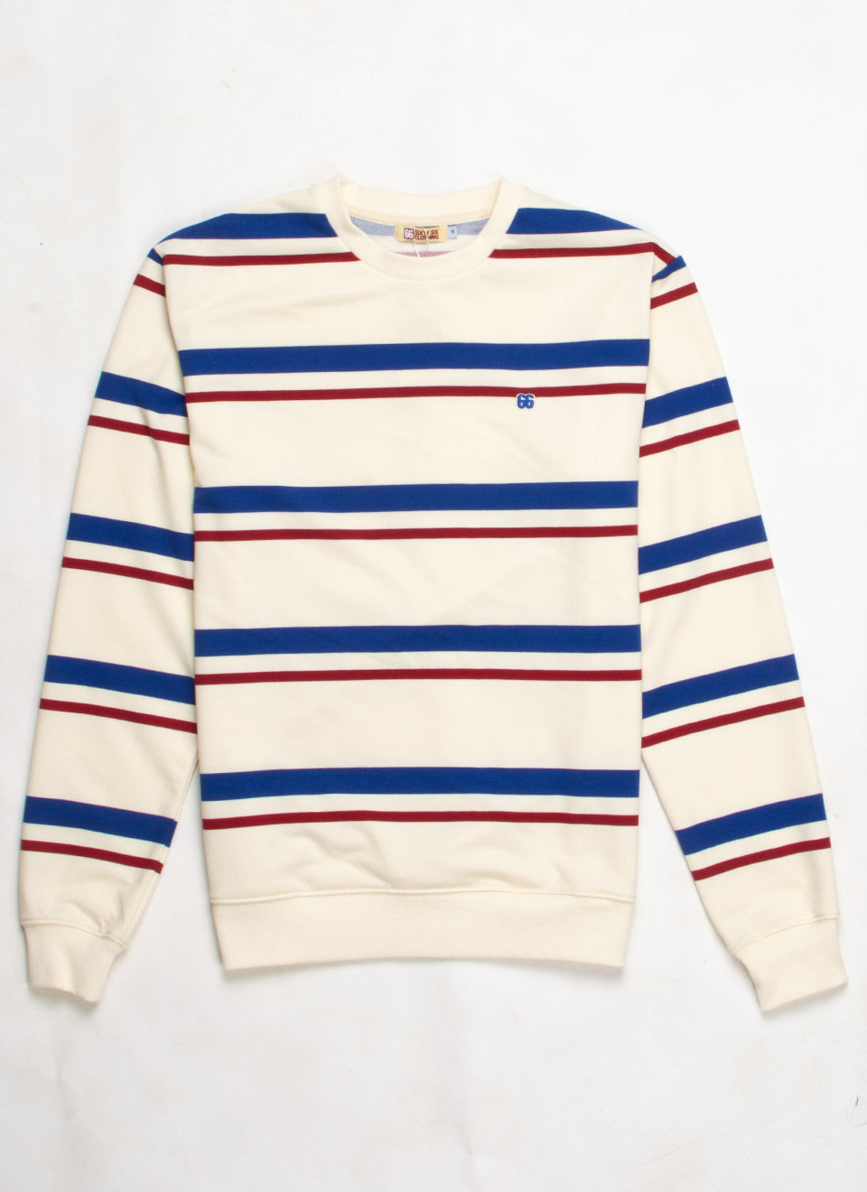 The Sutherland Vintage White Red & Blue - 60s Surf Inspired Stripe 330g Sweatshirt By 66 Clothing