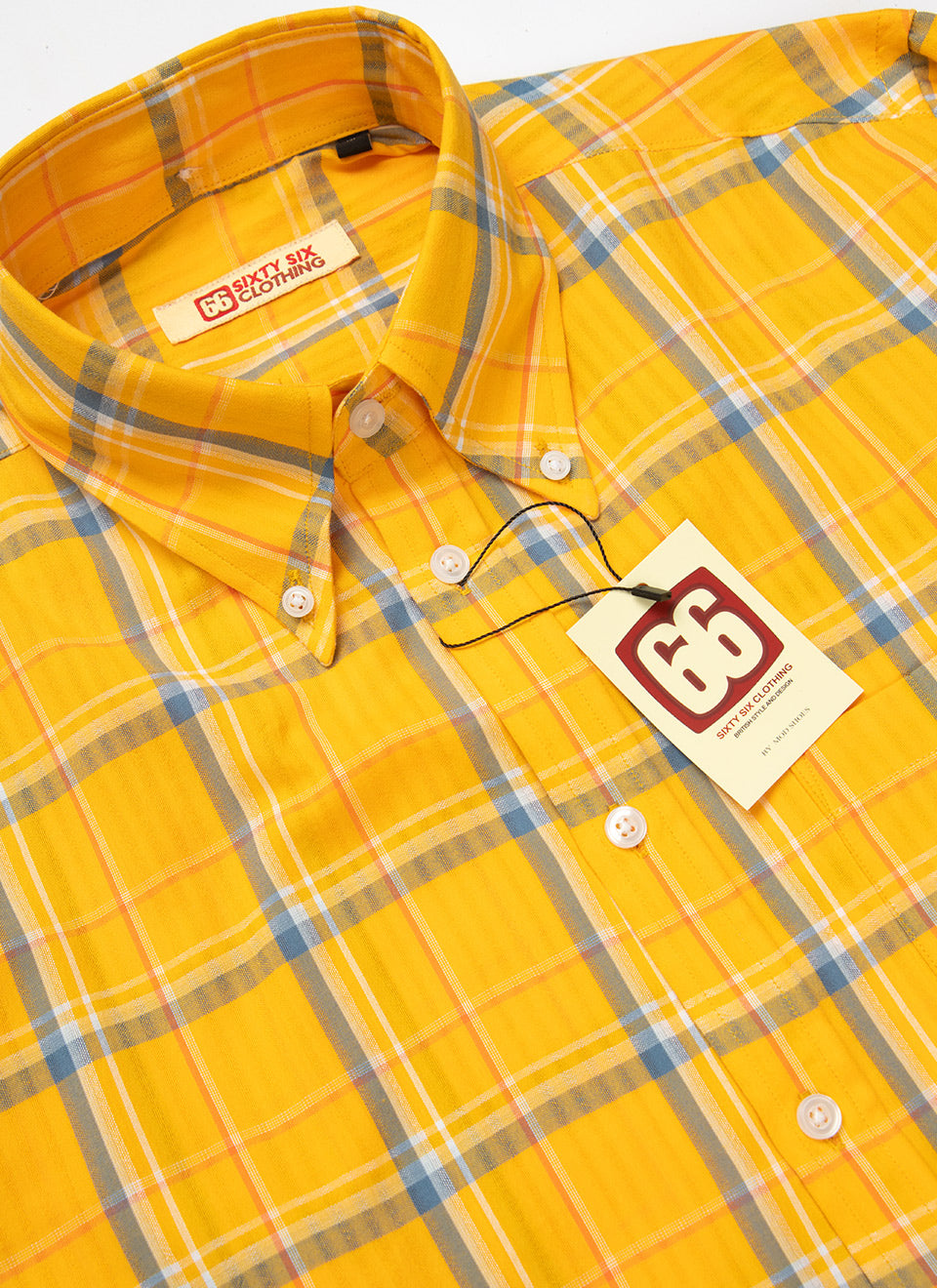 The Jackpot 2026 - Limited Edition - Orche & Navy Tartan High Collar Button Down Long Sleeve Shirt - Mod Skin Style