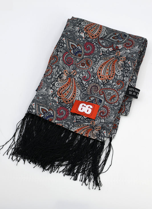 Silver Paisley Silk Scarf by 66 Clothing - Inspired By John Lennon Beatles 66 Rain Photo Shot