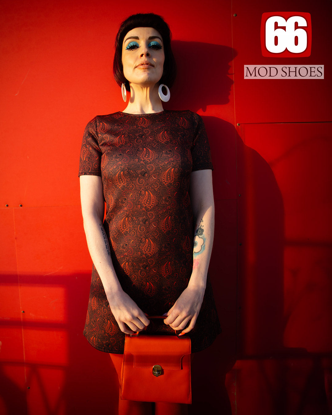 The 'Carly' Dress in Chocolate and Orange Paisley - UK Made 60's Style Mod Dress