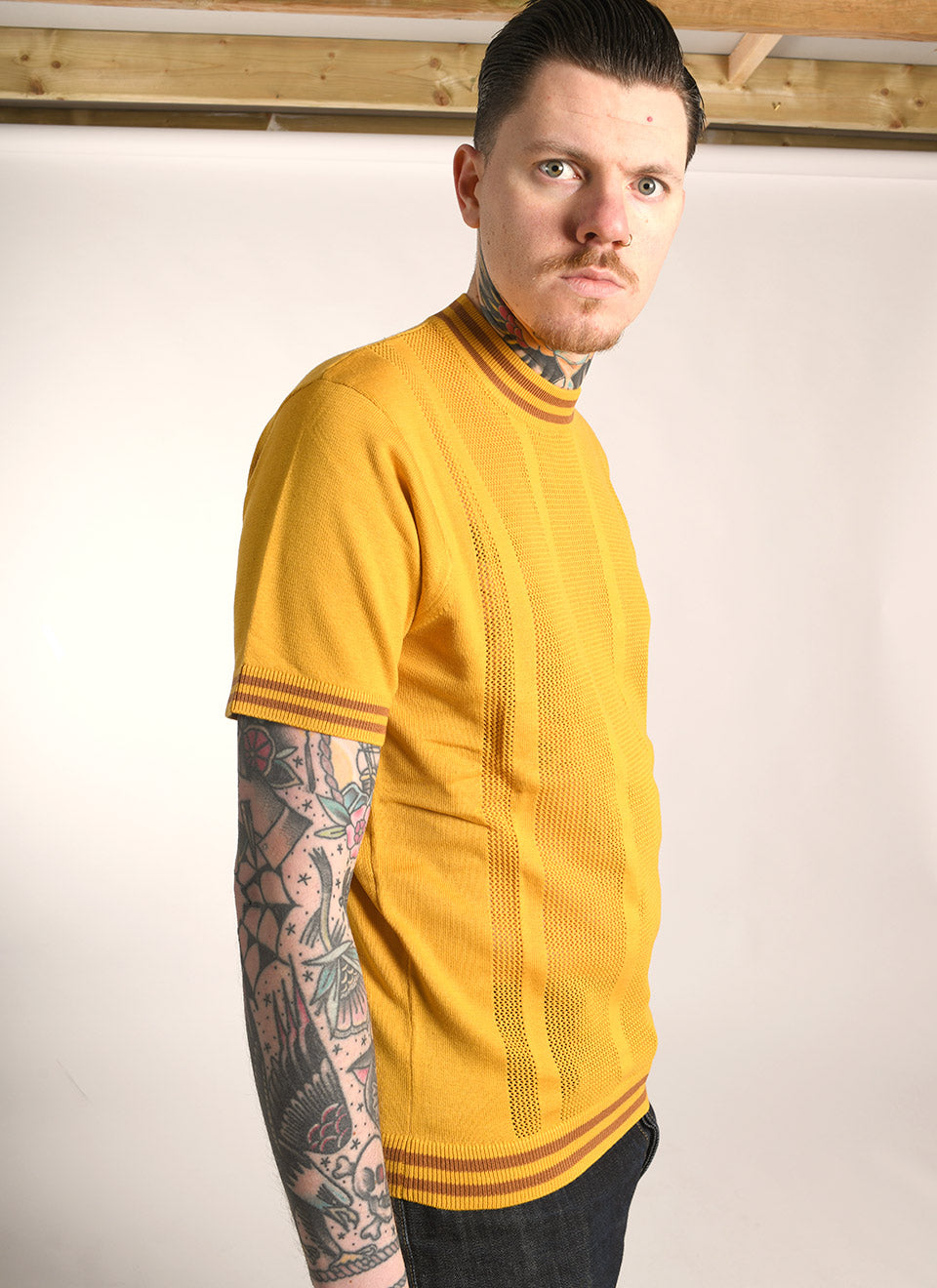 The Carl- Golden Sun & Pecan Stripe Crew Neck by 66 Clothing