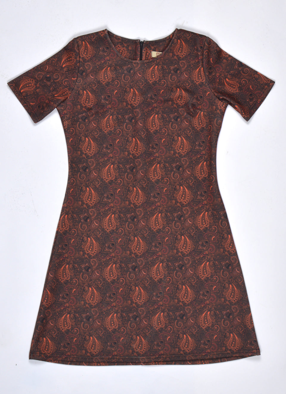 The 'Carly' Dress in Chocolate and Orange Paisley - UK Made 60's Style Mod Dress