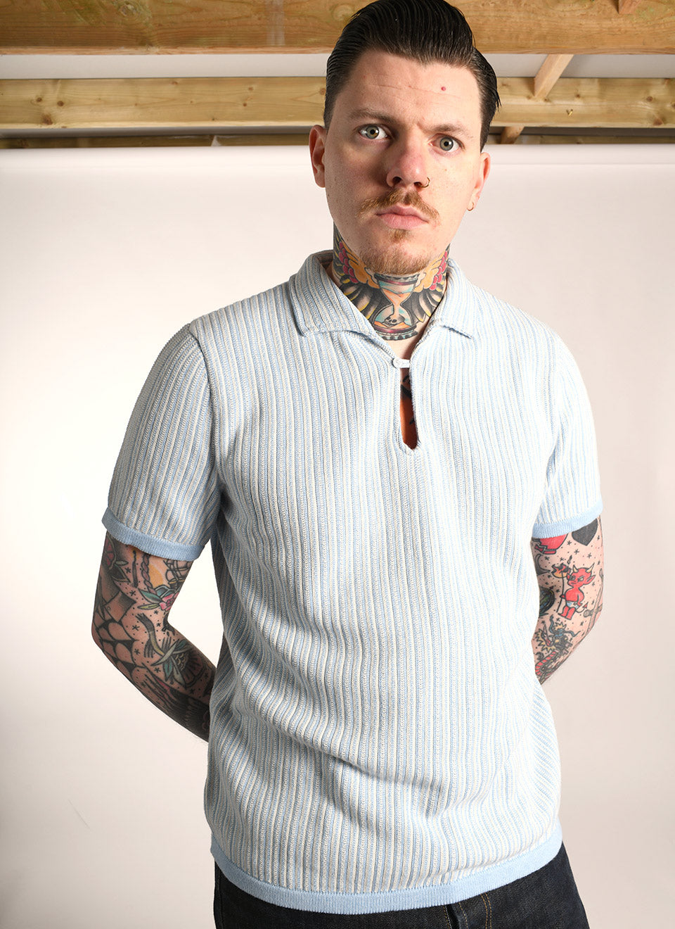 The Connery In Loose Knit Sky Blue - by 66 Clothing