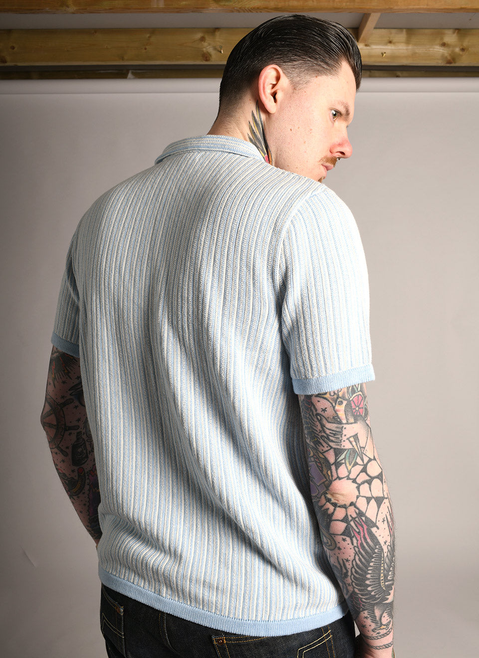 The Connery In Loose Knit Sky Blue - by 66 Clothing