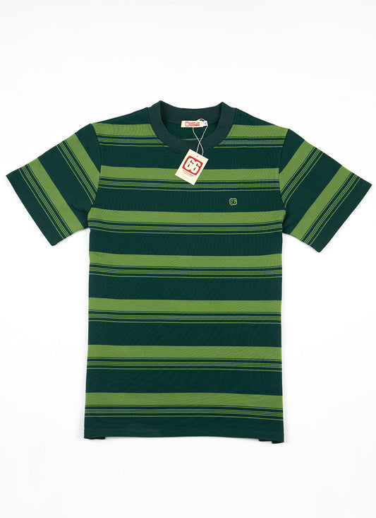 The Downing 2 Shades Of Green - 60s Surf Inspired Stripe 300g T-shirt by 66Clothing