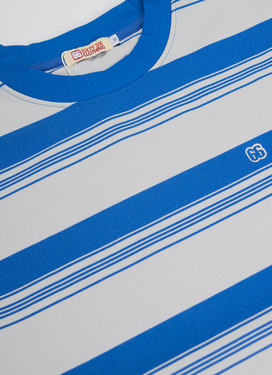 The Downing Summer Blue & Grey - 60s Surf Inspired Stripe 300g T-shirt By 66 Clothing