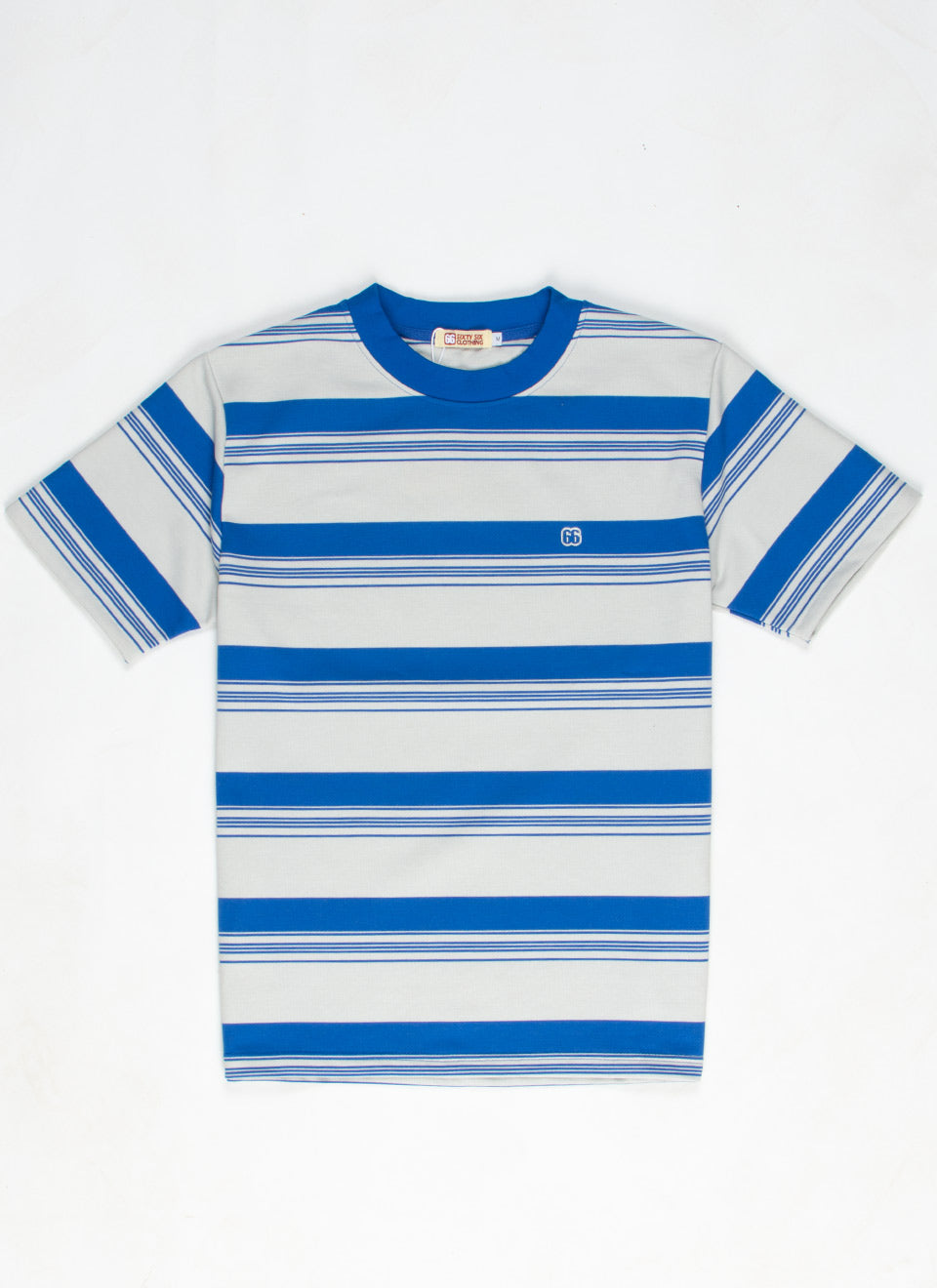 The Downing Summer Blue & Grey - 60s Surf Inspired Stripe 300g T-shirt By 66 Clothing