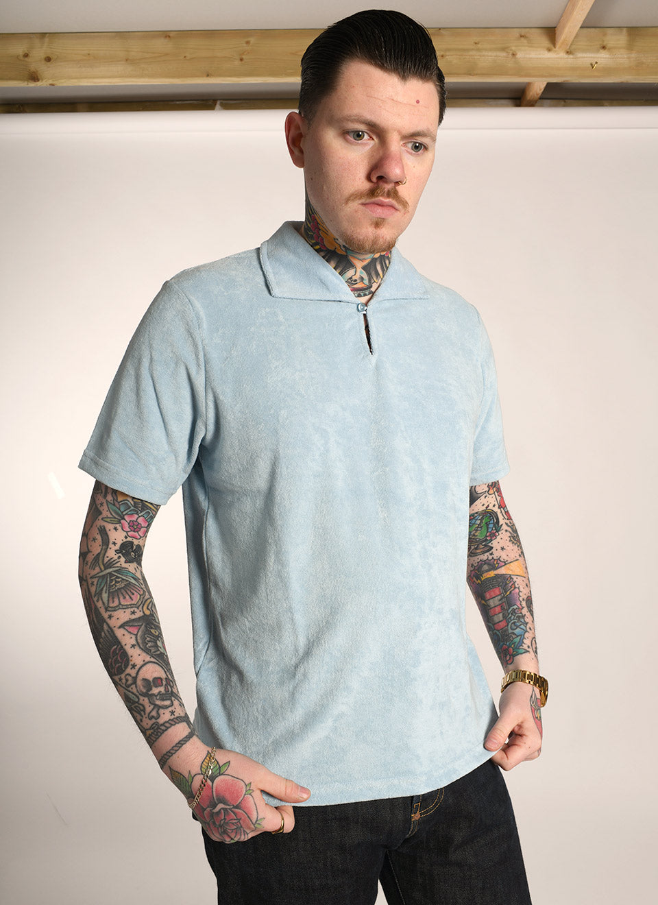 The Dr No In Sky Blue Terry Towelling - 66 Clothing James Bond Inspired Top