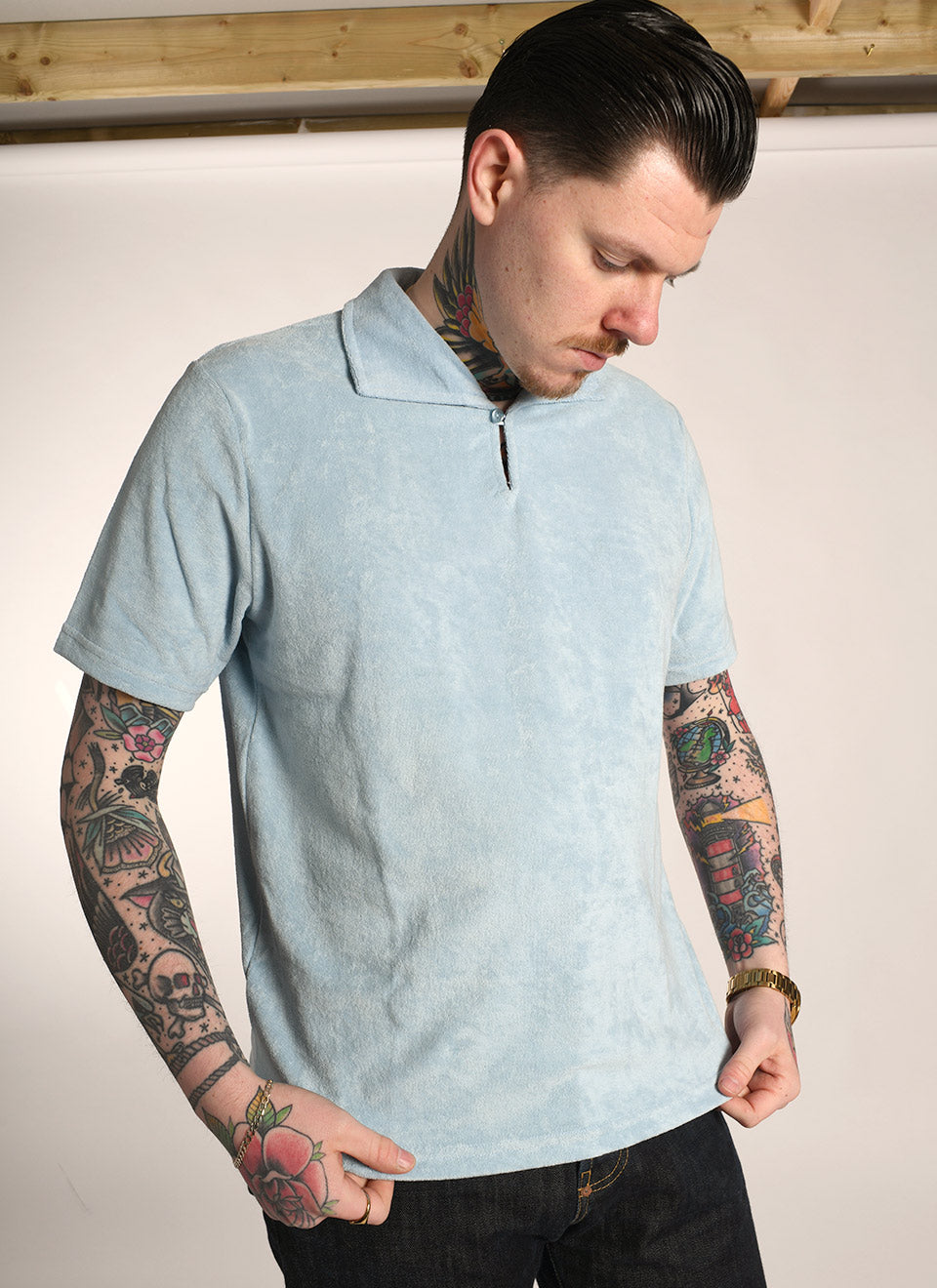 The Dr No In Sky Blue Terry Towelling - 66 Clothing James Bond Inspired Top