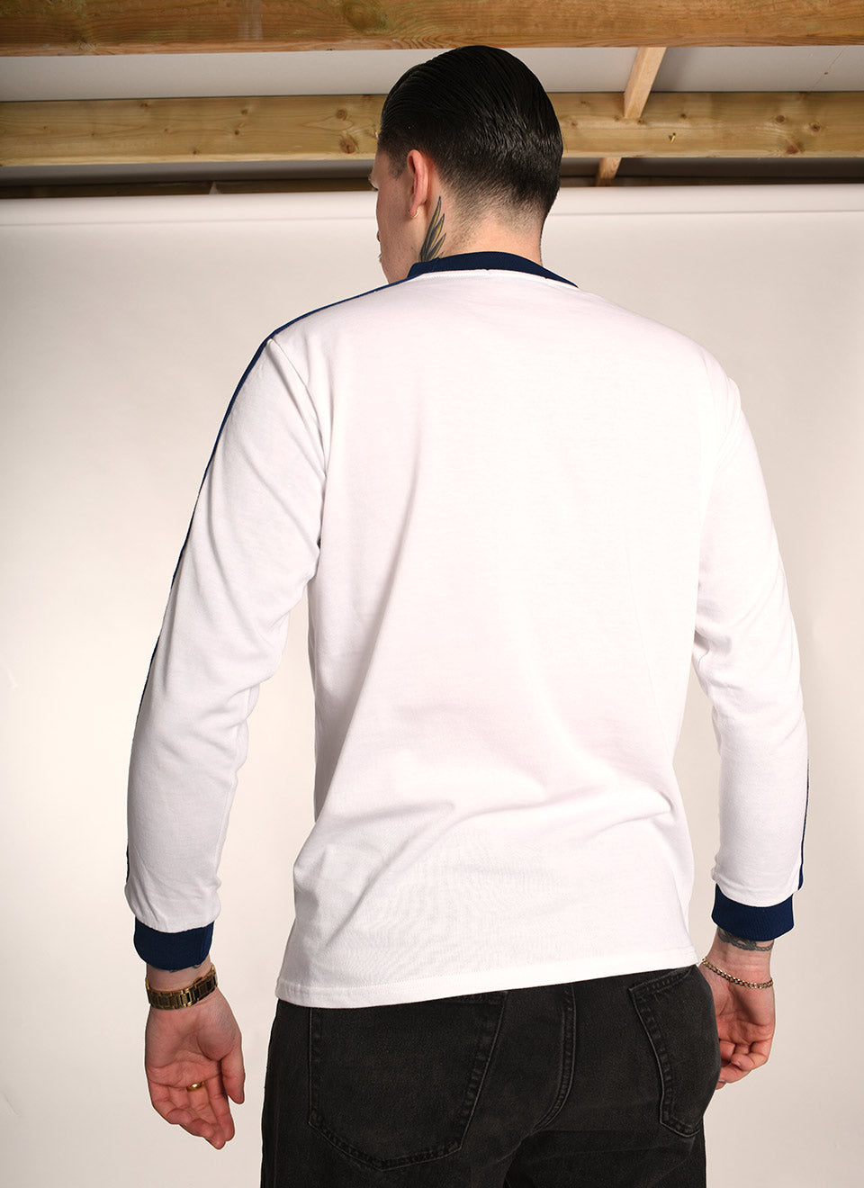 The ‘Euro’ Top White – Red Blue Stripe Long Sleeve By 66 Clothing Made In UK