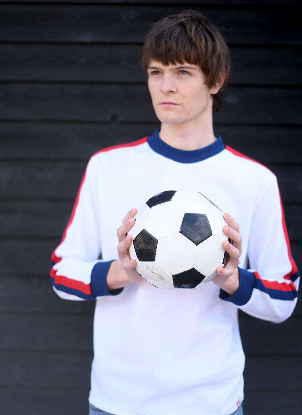 The ‘Euro’ Top White – Red Blue Stripe Long Sleeve By 66 Clothing Made In UK