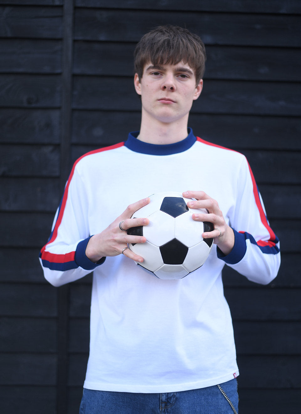 The ‘Euro’ Top White – Red Blue Stripe Long Sleeve By 66 Clothing Made In UK