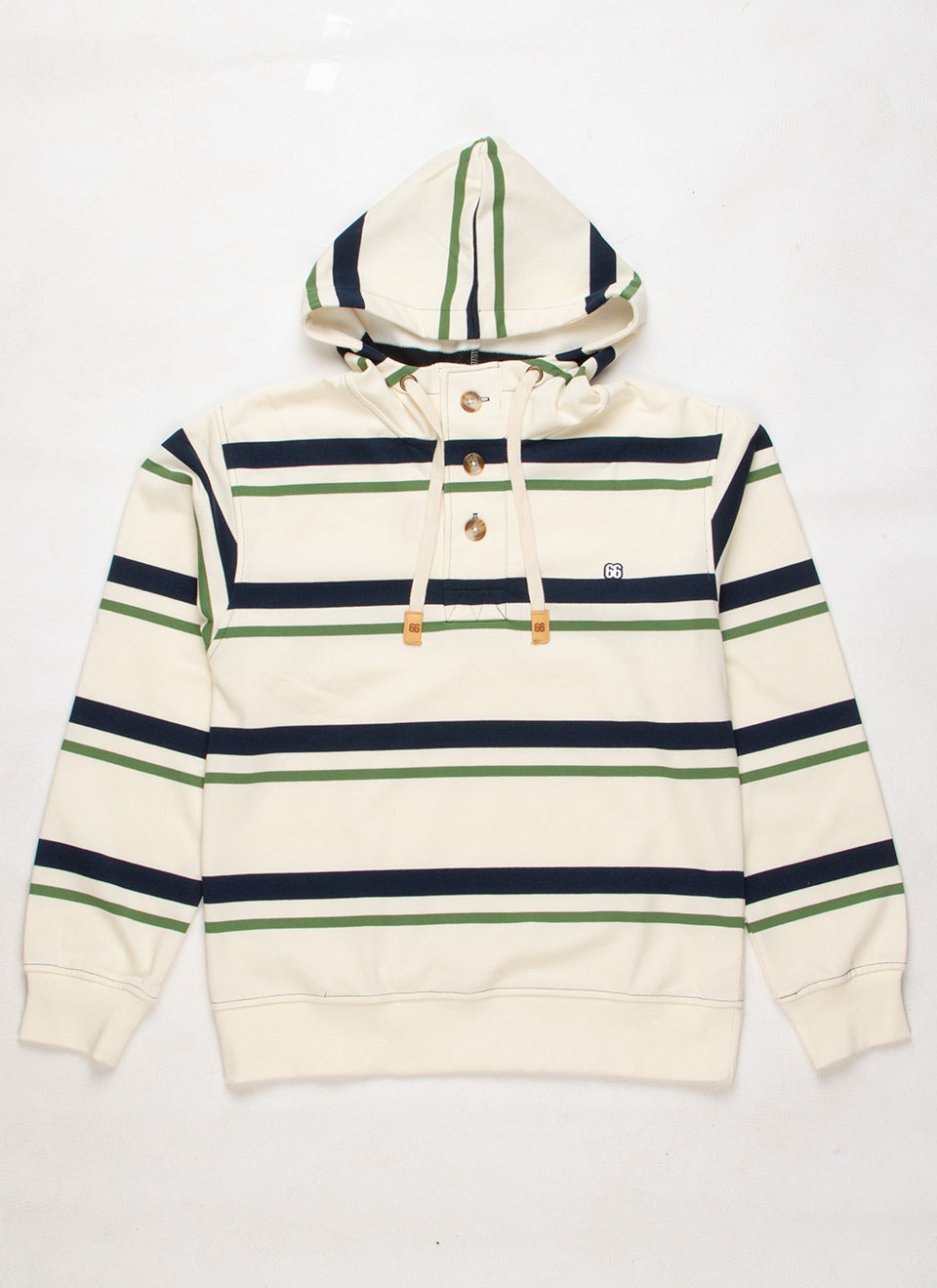 The "Chuck" - Cream Blue Green Stripe Hoodie By 66 Clothing