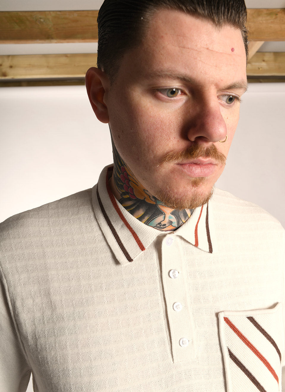 The 'Marcel' Cream - 60's 70's Long Sleeve Knit Polo