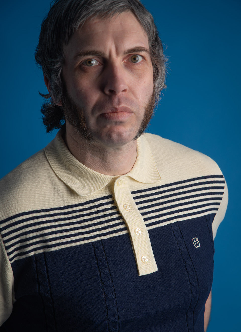 The Michael - Blue & Cream Knit Polo By 66 Clothing