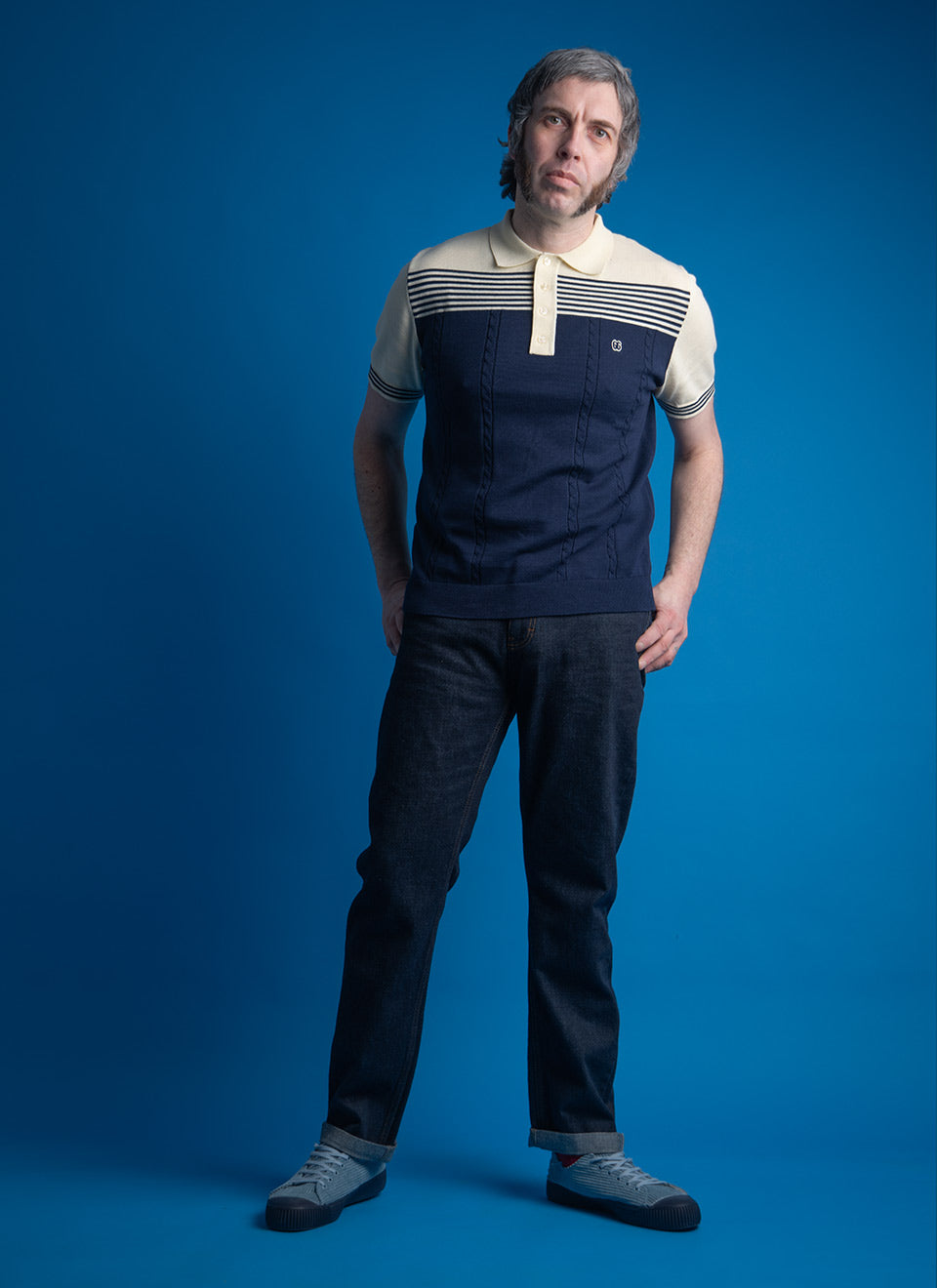 The Michael - Blue & Cream Knit Polo By 66 Clothing
