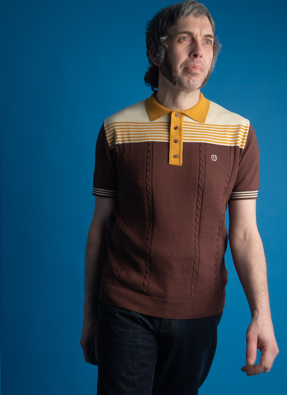 The Michael - Chocolate, Butterscotch & Cream Knit Polo By 66 Clothing