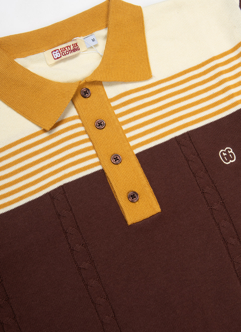 The Michael - Chocolate, Butterscotch & Cream Knit Polo By 66 Clothing