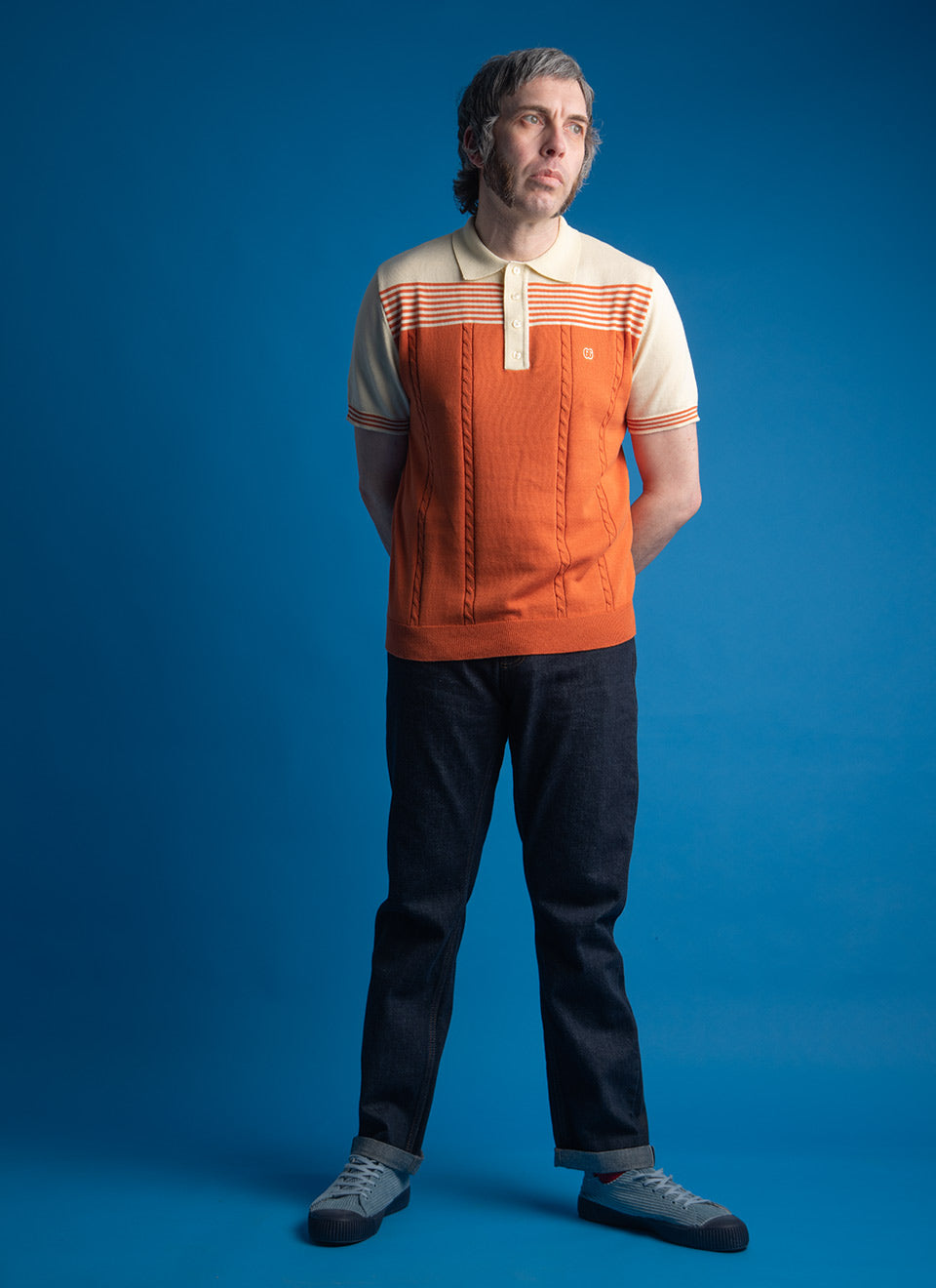The Michael - Orange & Cream Knit Polo By 66 Clothing