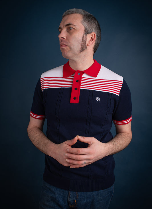The Michael - Navy White & Red Knit Polo By 66 Clothing