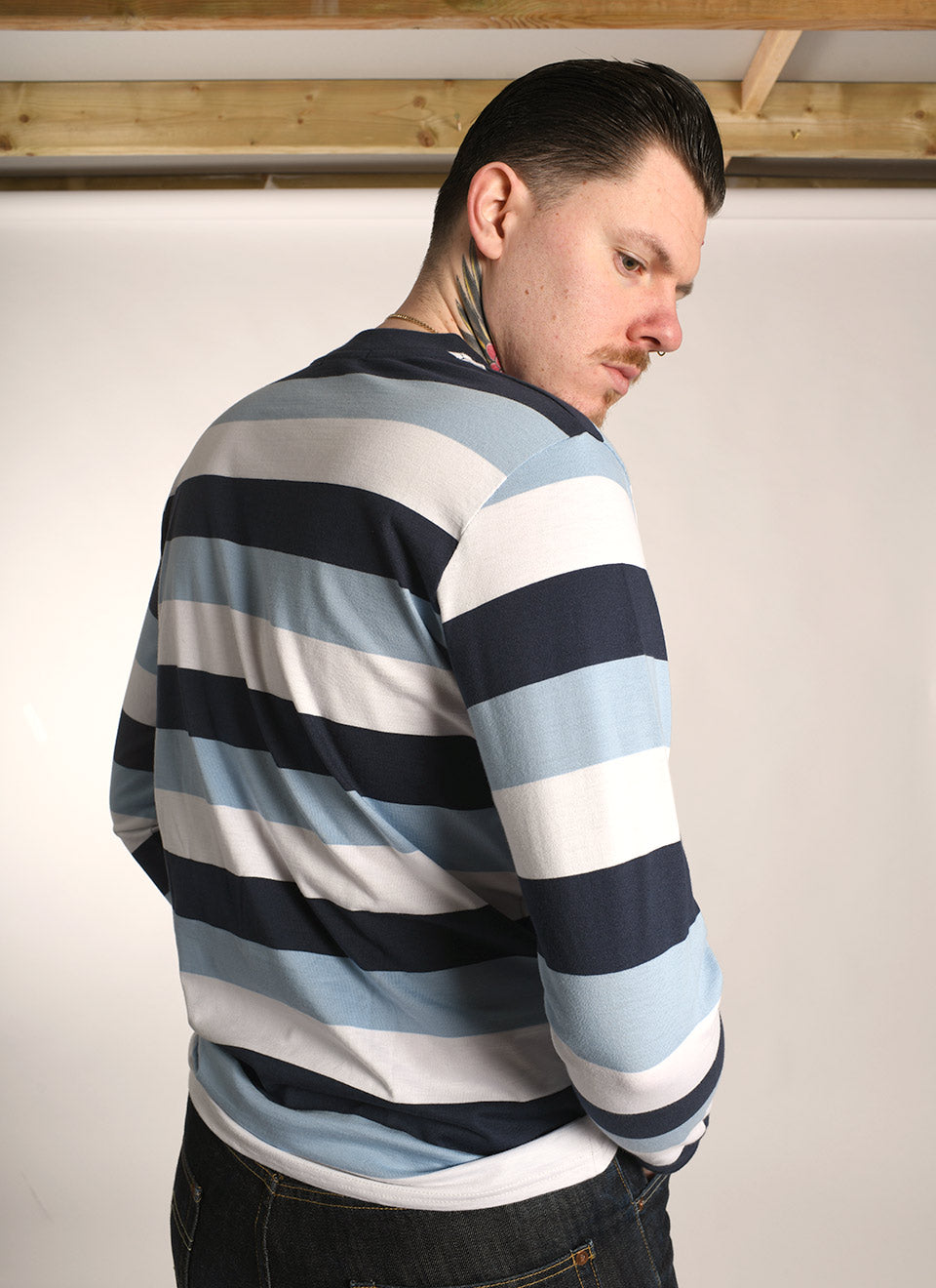 'On Campus' Long Sleeve - Townshend Blue Colours Stripe Surf Inspired By 66 Clothing Made In UK