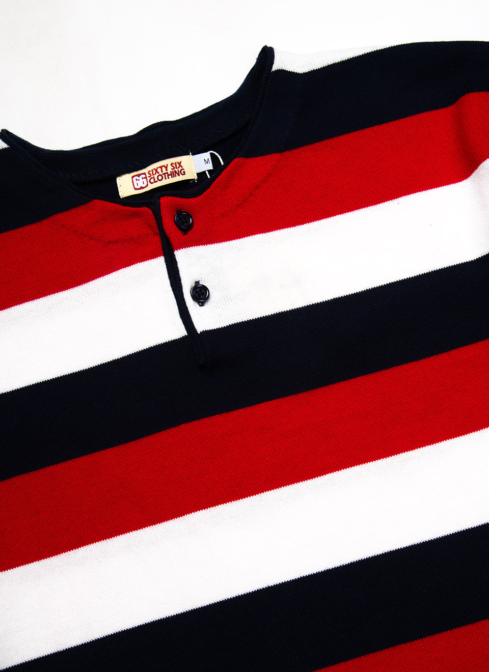 The Weller 82 - Red White Blue Stripe Knit Henley By 66 Clothing