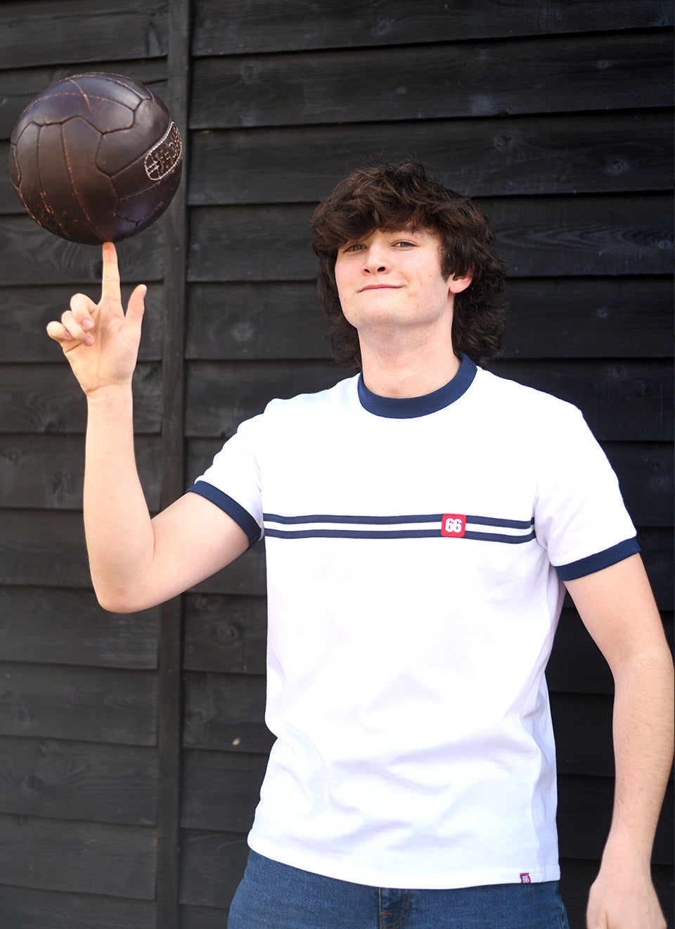 White and Blue Horizontal Stripe “Racer” T-Shirt By 66 Clothing Made In UK