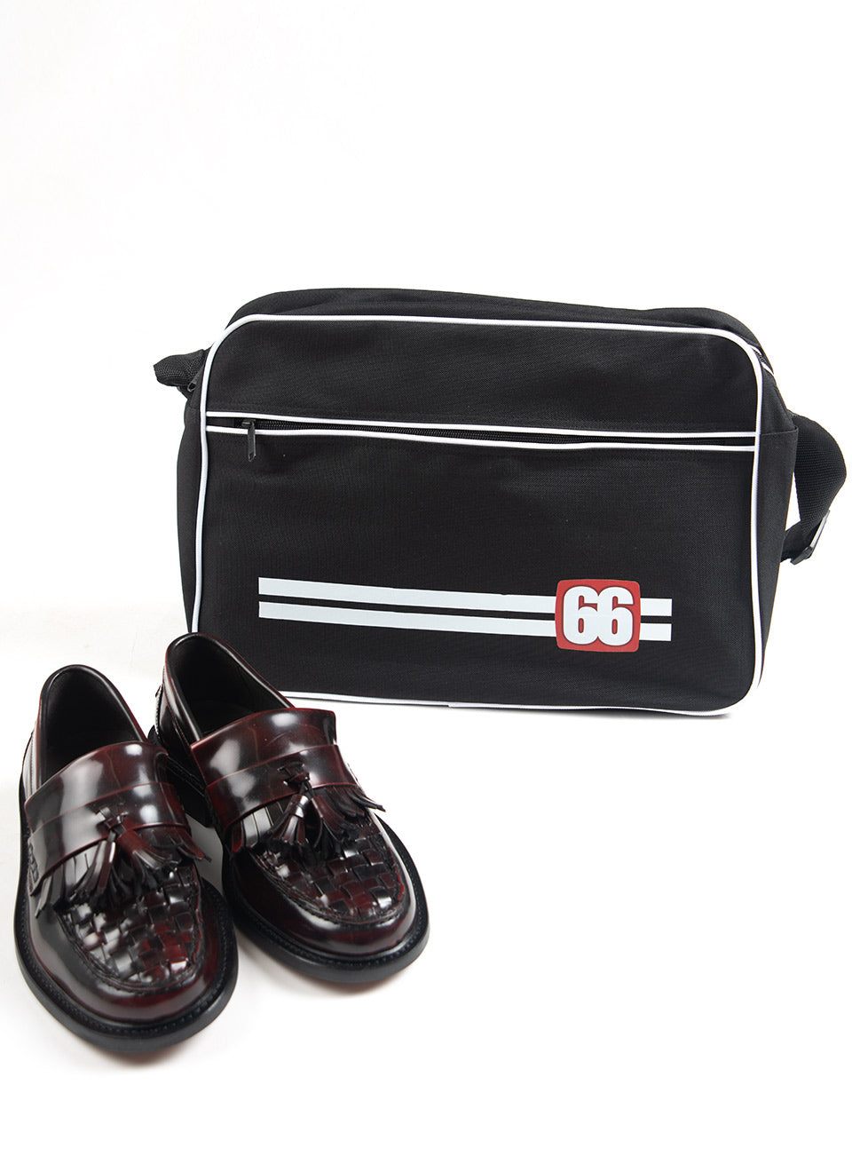 66 Clothing The Racer Bag - 66 Logo 2 Stripe - Shoulder Bag In Black