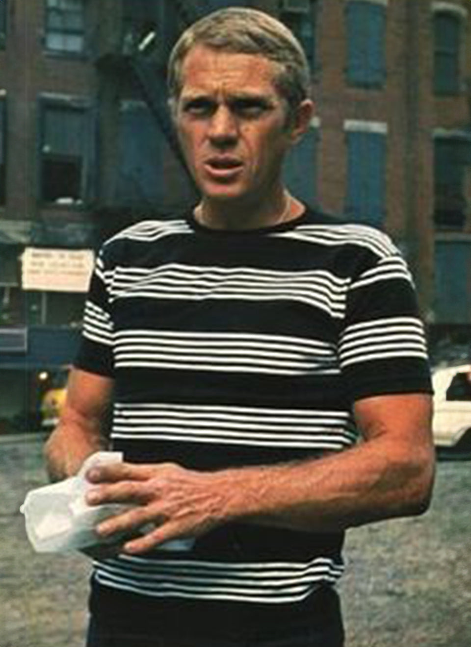 The ‘McQueen’ by 66 Clothing – Black and White Stripe Steve Mcqueen Inspired T-Shirt