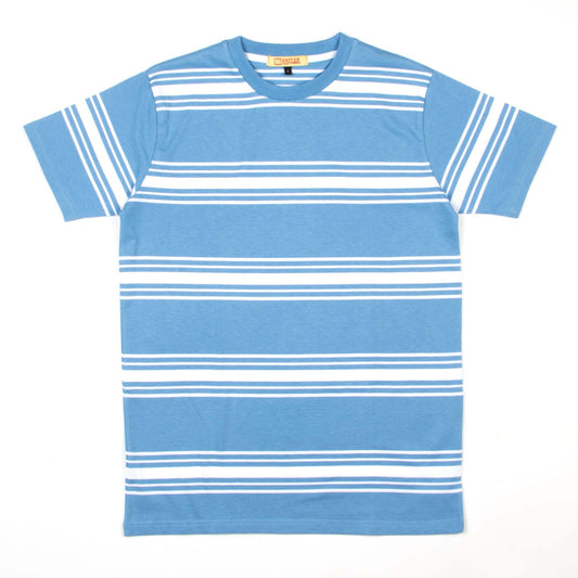 'On Campus' T-Shirt - Sky Blue and White Stripe Surf Inspired By 66 Clothing Made In UK