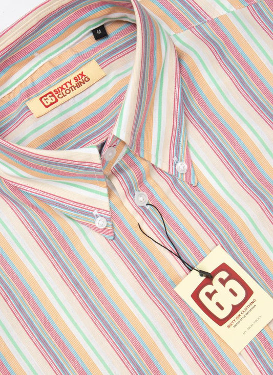 The Jackpot 2026 - Limited Edition - Multi Colour Stripe High Collar Button Down Long Sleeve Shirt - Mod Skin Style