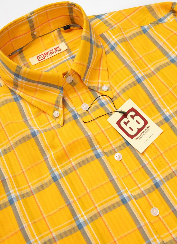 The Jackpot 2026 - Limited Edition - Orche & Navy Tartan High Collar Button Down Long Sleeve Shirt - Mod Skin Style