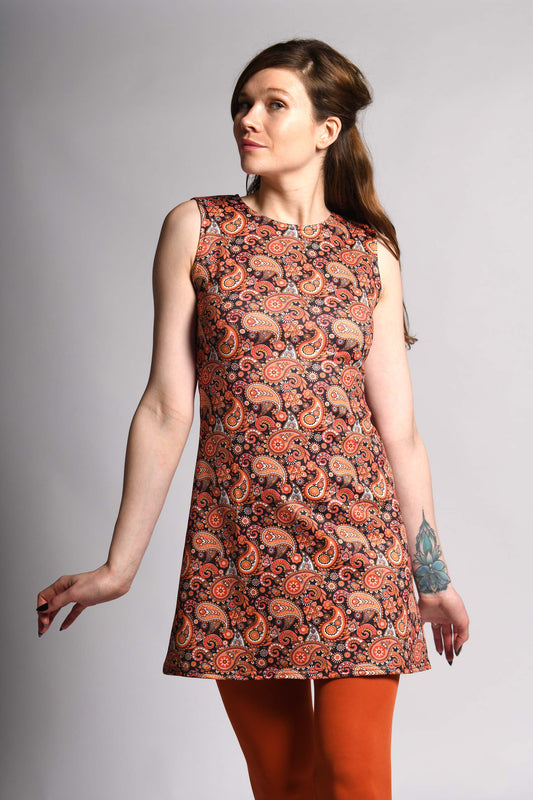 The 'Lucy' Dress in Tangerine Paisley - UK Made 60's Style Women's Mod Dress