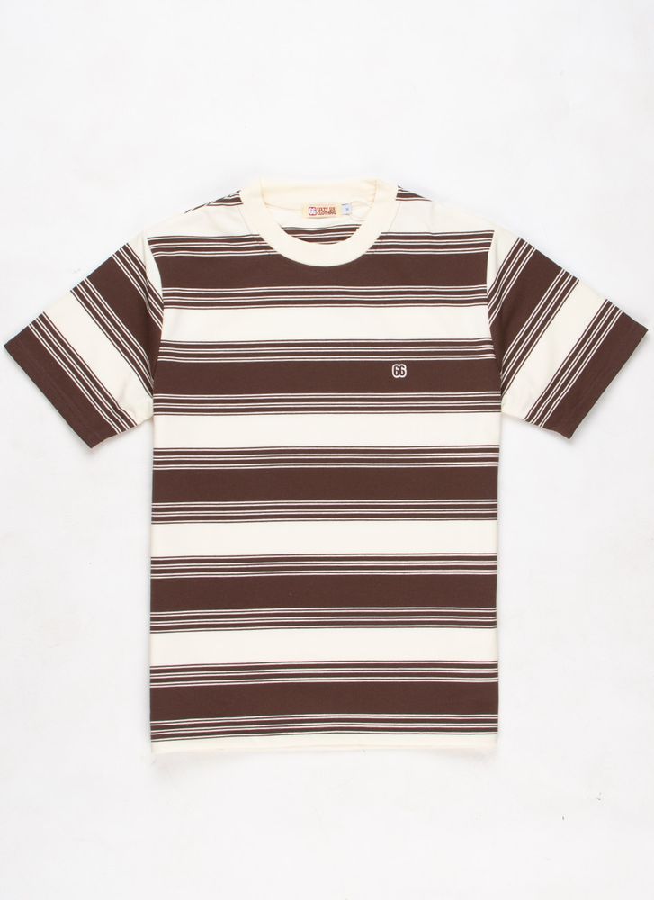 The Downing Choc Brown & Cream - 60s Surf Inspired Stripe 300g T-shirt By 66 Clothing