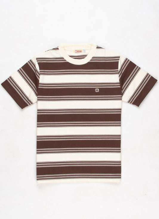 The Downing Choc Brown & Cream - 60s Surf Inspired Stripe 300g T-shirt By 66 Clothing